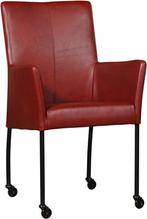 Rode leren moderne eetkamerstoel - poot rond zwart met wiel, Huis en Inrichting, Stoelen, Overige kleuren, Nieuw, Leer, Ophalen of Verzenden
