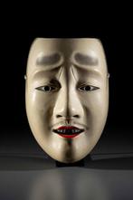 Noh masker - Hout, Lak, Een Japans masker met de afbeelding, Antiek en Kunst