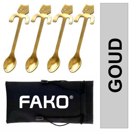 Fako Bijoux® - Theelepel / Koffielepel Hangende Kat - Goud -, Huis en Inrichting, Keuken | Bestek, Verzenden