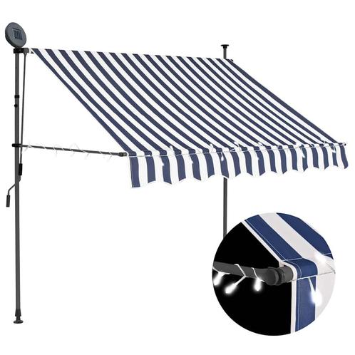 vidaXL Luifel handmatig uitschuifbaar met LED 150 cm blauw, Tuin en Terras, Zonneschermen, Nieuw, Verzenden