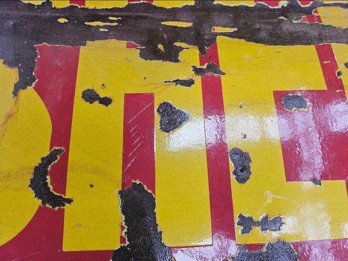 Oud geëmailleerde SHELL-plaat – Oliën – groot formaat –, Antiek en Kunst, Antiek | Wandborden en Tegels