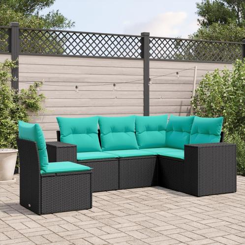 vidaXL 5-delige tuinbankset met kussens van zwart polyrotan, Tuin en Terras, Tuinsets en Loungesets, Nieuw, Verzenden