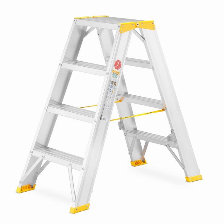 Huishoudtrap - 2x 4 treden - aluminium - werkhoogte 285 cm, Doe-het-zelf en Bouw, Ladders en Trappen, Nieuw, Ophalen of Verzenden