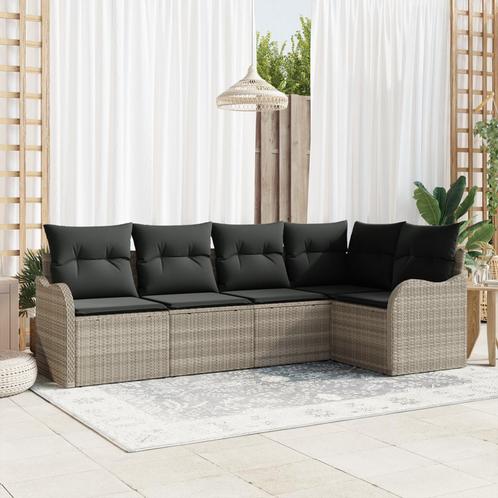 vidaXL 5-delige ligzetel set met kussens lichtgrijs poly, Tuin en Terras, Tuinsets en Loungesets, Nieuw, Verzenden