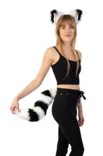 Haarband Furry Oren Staart Set Zwart Wit Strepen Maki Wasbee, Ophalen of Verzenden, Nieuw