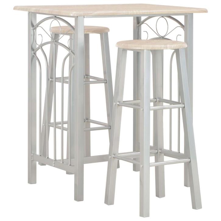 vidaXL 3-delige Barset hout en staal, Huis en Inrichting, Complete eetkamers, Nieuw, Verzenden