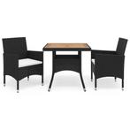 vidaXL 3-delige Tuinset poly rattan en acaciahout zwart, Verzenden, Tuinset