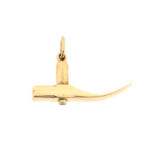 Gouden hanger stratenmakers hamer met zirconia, Handtassen en Accessoires, Bedels, Gebruikt, Overige merken, Goud, Ophalen of Verzenden