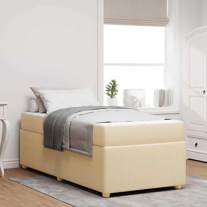vidaXL Bedframe met matras met matras Crème 90 x 190 cm Stof, Huis en Inrichting, Slaapkamer | Bedden, Nieuw, Verzenden