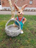 Beeld, garden statue of male rabbit with basket - 52 cm -