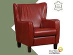 Leren fauteuil Hug - Granada Rouge (rood) - Poten hout, Huis en Inrichting, Nieuw, Ophalen of Verzenden, 75 tot 100 cm, Eigentijds, Klassiek, Retro, Romantisch