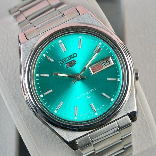 Seiko - Seiko 5 Day-Date (Turquoise Dial) - Zonder, Handtassen en Accessoires, Horloges | Antiek