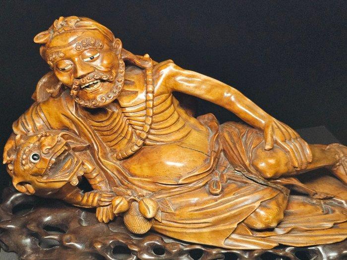 Zeldzaam Houten Beeld van Li Tieguai met Qilin – 19e Eeuw,, Antiek en Kunst, Antiek | Overige Antiek