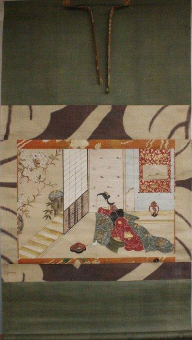 papier Genbun courtesan bekijkt kersen vanuit haar kamer., Antiek en Kunst, Antiek | Overige Antiek