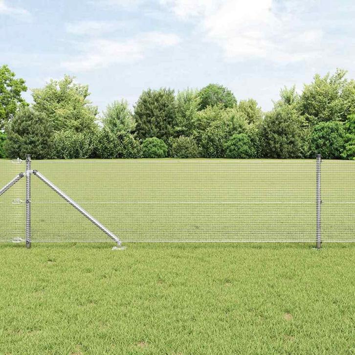 vidaXL Hek met Palen Zilver 0.6 x 50 m Staal, Tuin en Terras, Tuinhekken en Hekwerk, Nieuw, Verzenden