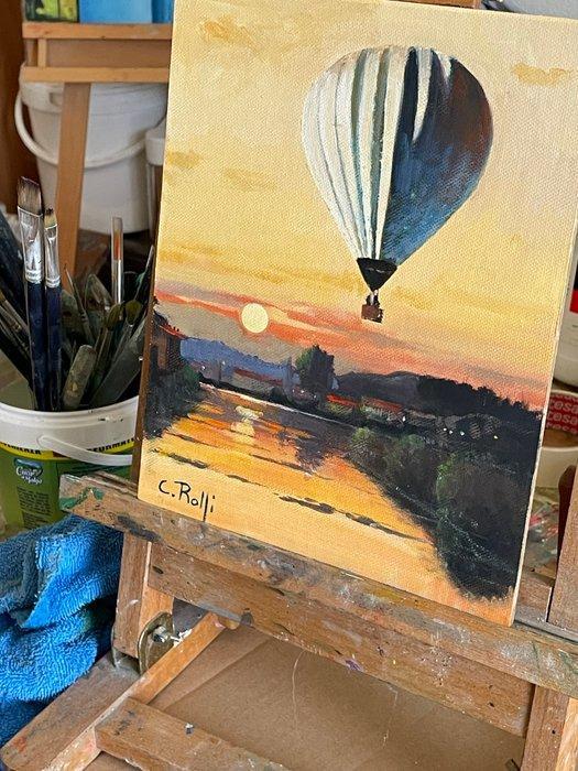 Claudio Rolfi (1960) - Volo al tramonto, Antiek en Kunst, Kunst | Schilderijen | Modern