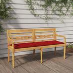 vidaXL Bankje Batavia met rood kussen 150 cm massief, Tuin en Terras, Verzenden, Nieuw