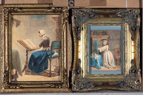 Ferdinand Ernst Lintz (1833-1909) - Twee 19e eeuwse Dames -, Antiek en Kunst, Kunst | Schilderijen | Klassiek