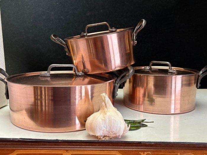 Pan (6) - professionele restaurantpannen - Koper, binnenkant, Antiquités & Art, Antiquités | Ustensiles de cuisine