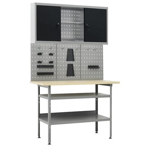 vidaXL Werkbank met drie wandpanelen en een kast, Doe-het-zelf en Bouw, Werkbanken, Nieuw, Verzenden