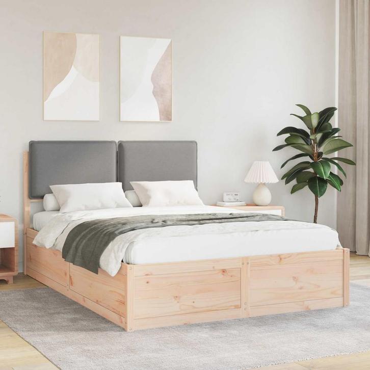 vidaXL Bedframe met Gevoerde Hoofdbord Lichtgrijs 140 x 200, Huis en Inrichting, Slaapkamer | Bedden, Nieuw, Verzenden