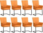 Set van 8 Lichtcognac leren industriële eetkamerstoelen -, Nieuw, Vijf, Zes of meer stoelen, Modern, Leer