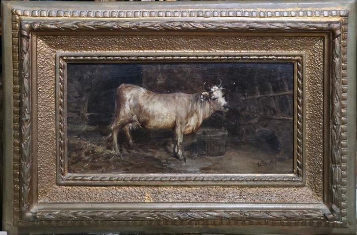 Domenico Battaglia (1842-1904) - Mucca in stalla, Antiek en Kunst, Kunst | Schilderijen | Klassiek