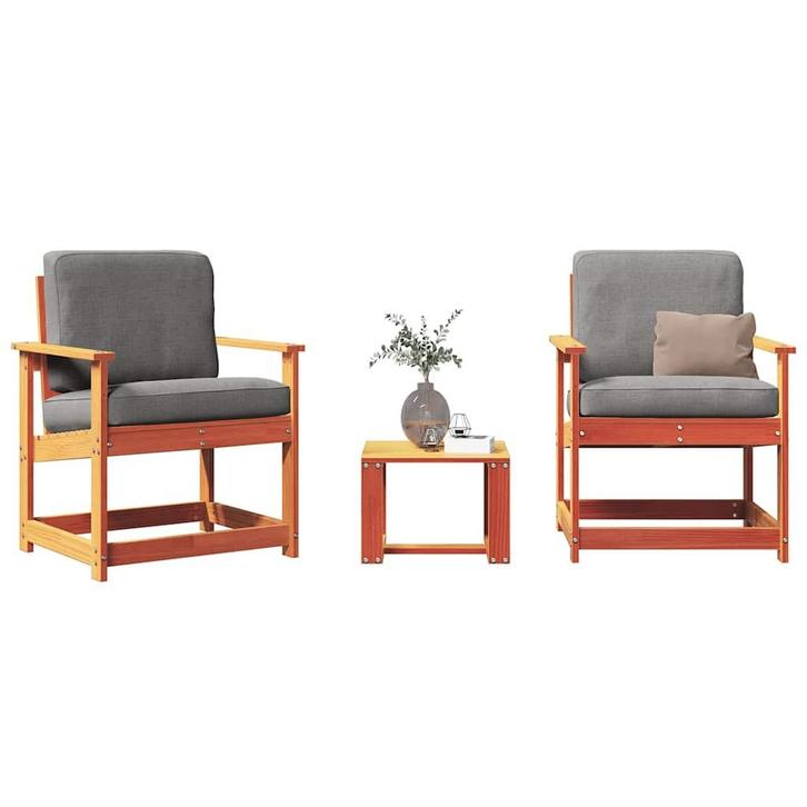 vidaXL 3-delige Loungeset massief grenenhout wasbruin, Tuin en Terras, Tuinstoelen, Nieuw, Verzenden