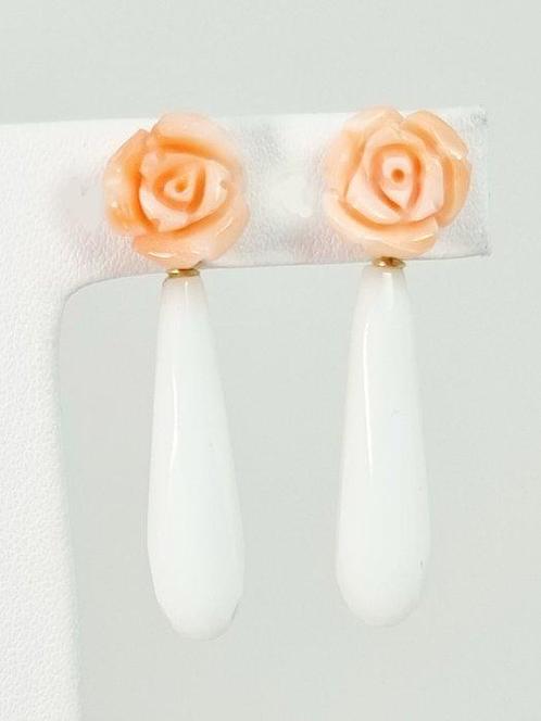 Zonder Minimumprijs - Oorbellen - 18 karaat Geel goud Koraal, Handtassen en Accessoires, Oorbellen