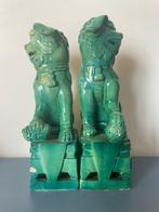 Figuur - Pair of Green Ceramic Foo Dogs – Vintage - Keramiek