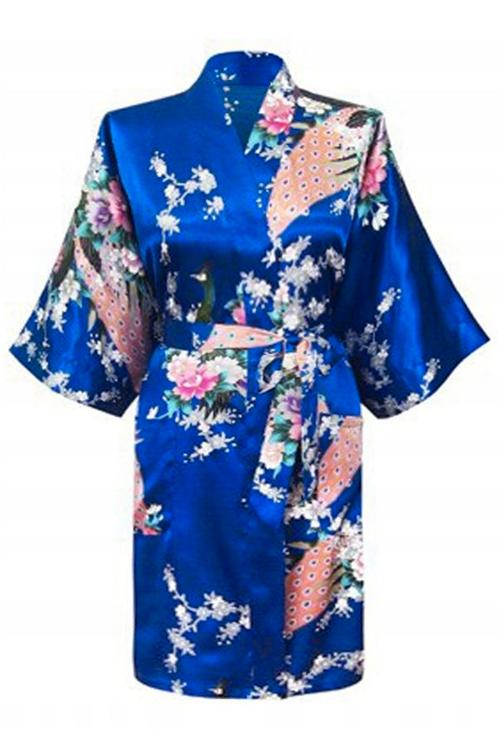 KIMU® Kimono Konings Blauw Kort XS-S Yukata Satijn Boven de, Kleding | Dames, Carnavalskleding en Feestkleding, Nieuw, Ophalen of Verzenden