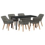 vidaXL Tuin Eettafel Set met kussen 7 pcs Grijs poly rattan, Tuin en Terras, Verzenden, Nieuw