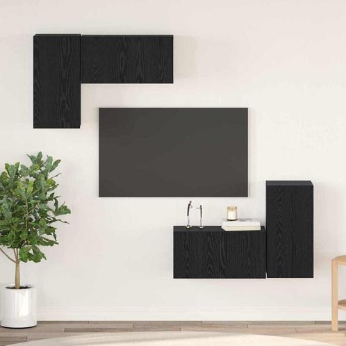 vidaXL TV-kast met plank met opslag met de deur 4 pcs Zwart, Huis en Inrichting, Kasten |Televisiemeubels, Nieuw, Verzenden