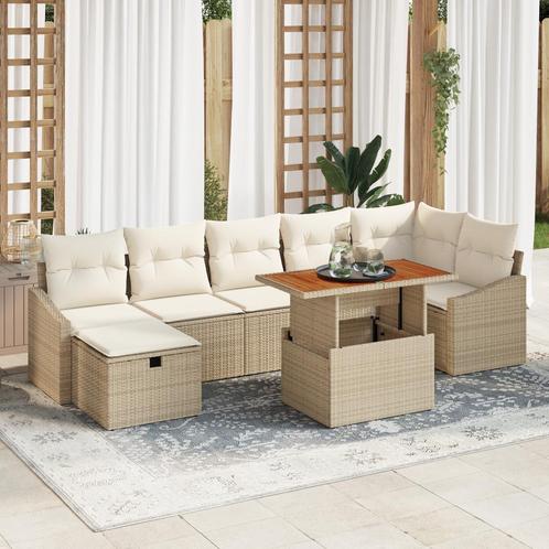 vidaXL 8-delige ligzetel set met kussens in beige poly, Tuin en Terras, Tuinsets en Loungesets, Nieuw, Verzenden