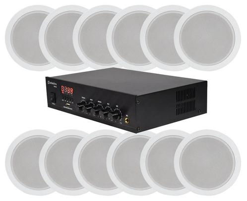 Geluidsinstallatie Met Compacte 100V Versterker En 12 Witte, Audio, Tv en Foto, Luidsprekerboxen