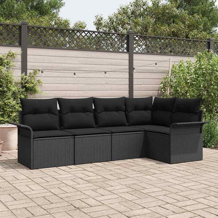 vidaXL Tuinbank Set met kussen met opslag 5 pcs Zwart Poly, Tuin en Terras, Tuinsets en Loungesets, Nieuw, Verzenden