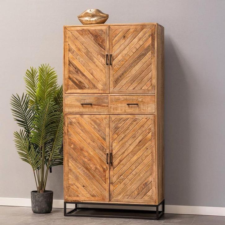 Mangohouten Kast Sabia 100 4 Deuren 2 Lades, Huis en Inrichting, Kasten | Overige, Nieuw, Verzenden
