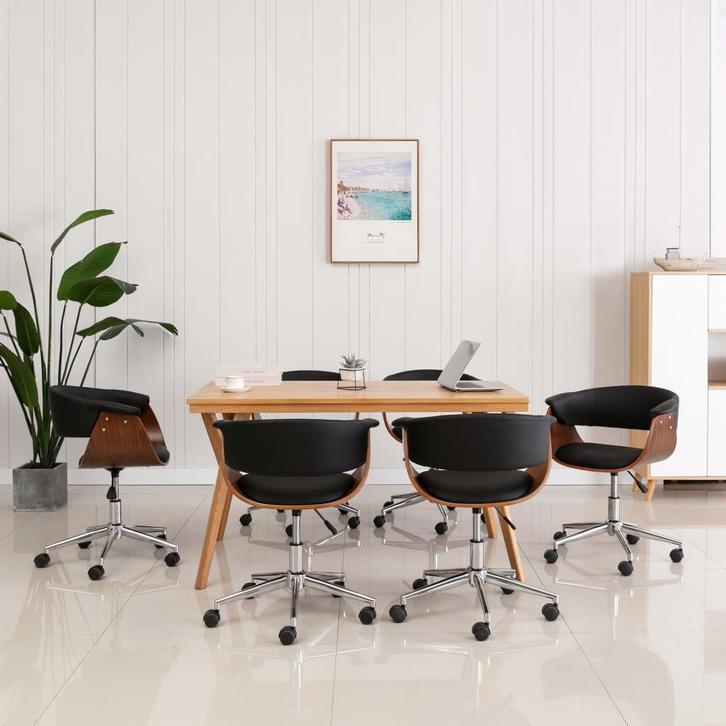 vidaXL Eetkamerstoelen draaibaar 6 st kunstleer zwart, Huis en Inrichting, Stoelen, Nieuw, Verzenden