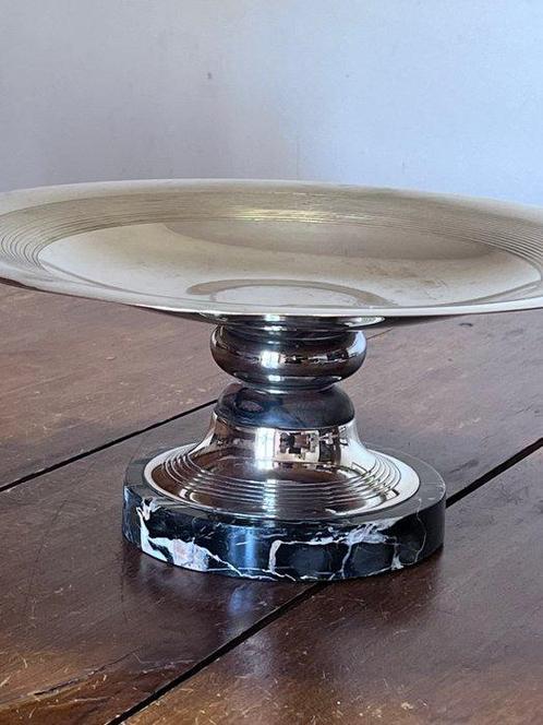 Tafelmiddenstuk - Ronde standaard in zilver (getest), marmer, Antiek en Kunst, Antiek | Zilver en Goud