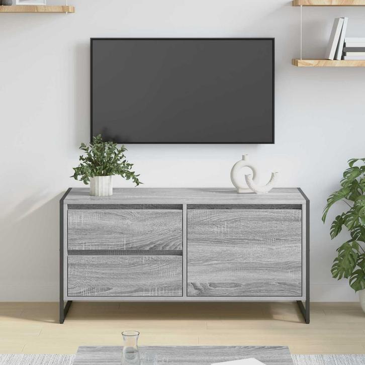 vidaXL TV Kast met lade Grijs Sonoma 100 x 36 x 49,5 cm, Huis en Inrichting, Kasten |Televisiemeubels, Nieuw, Verzenden