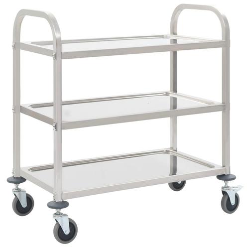 vidaXL Keukentrolley 3-laags 95x45x83,5 cm roestvrij staal, Huis en Inrichting, Keuken | Keukenbenodigdheden, Nieuw, Verzenden