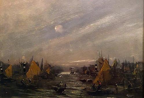 Lorenzo Gignous (1862-1958) - Notturno del Lago Maggiore, Antiek en Kunst, Kunst | Schilderijen | Klassiek