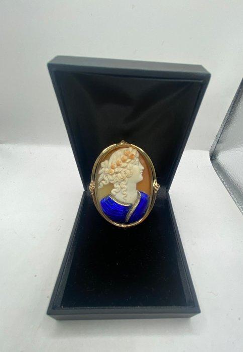 Bijou broche - 14 carats Or jaune - Camée en coquille, Handtassen en Accessoires, Antieke sieraden