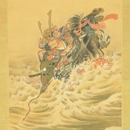 Battle in River Armored Samurai Warriors Riding on Horse -, Antiek en Kunst, Antiek | Overige Antiek