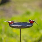 Sculptuuur voor buiten, Vogeldrinkbak met twee roodborsten, Antiek en Kunst