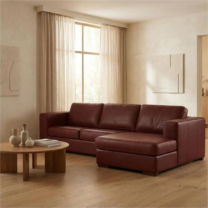 Leren hoekbank Flow - 2,5 zits arm links + longchair rechts, Maison & Meubles, Canapés | Salons, Enlèvement ou Envoi