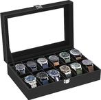 Horlogebox met 12 vakken horlogekast met glazen deksel, Maison & Meubles, Ophalen of Verzenden