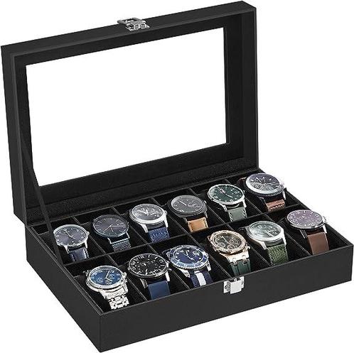 Horlogebox met 12 vakken horlogekast met glazen deksel, Huis en Inrichting, Kasten | Overige, Nieuw, Ophalen of Verzenden