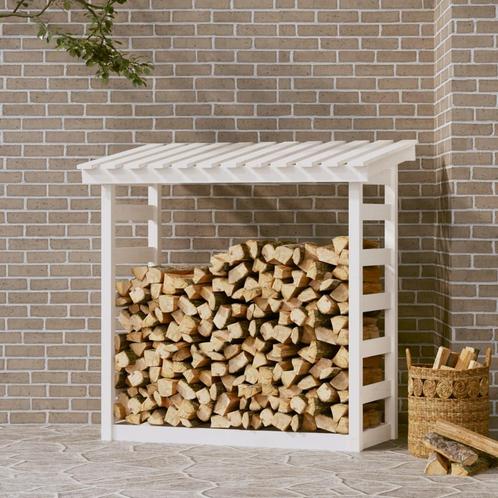 vidaXL Haardhoutrek 108x64,5x110 cm massief grenenhout wit, Tuin en Terras, Brandhout, Verzenden