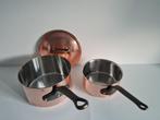 Steelpan - 2 professionele koperen sauteerpannen met, Antiek en Kunst